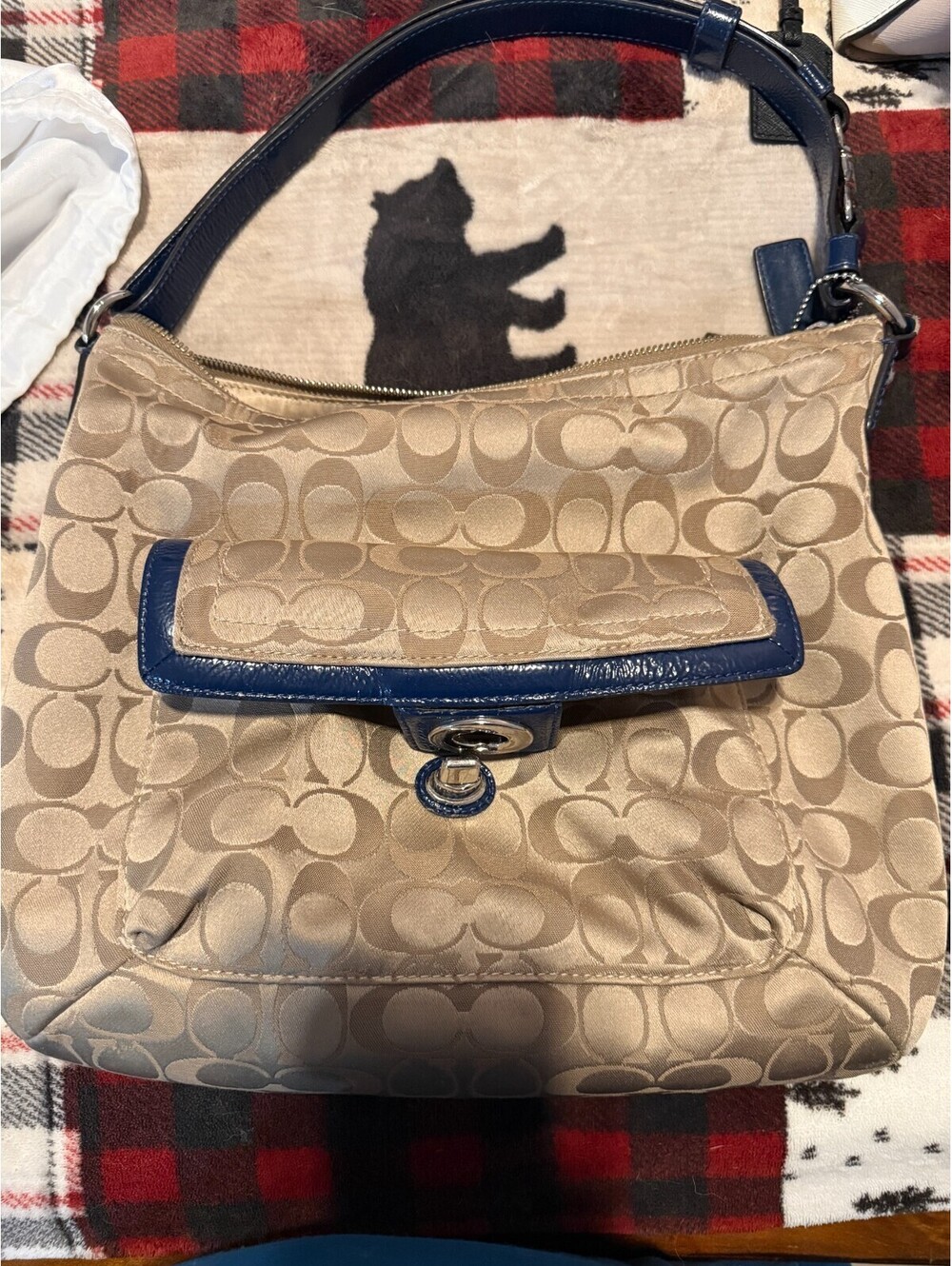 Coach Signature Khaki Shoulder Bag and white coach bag